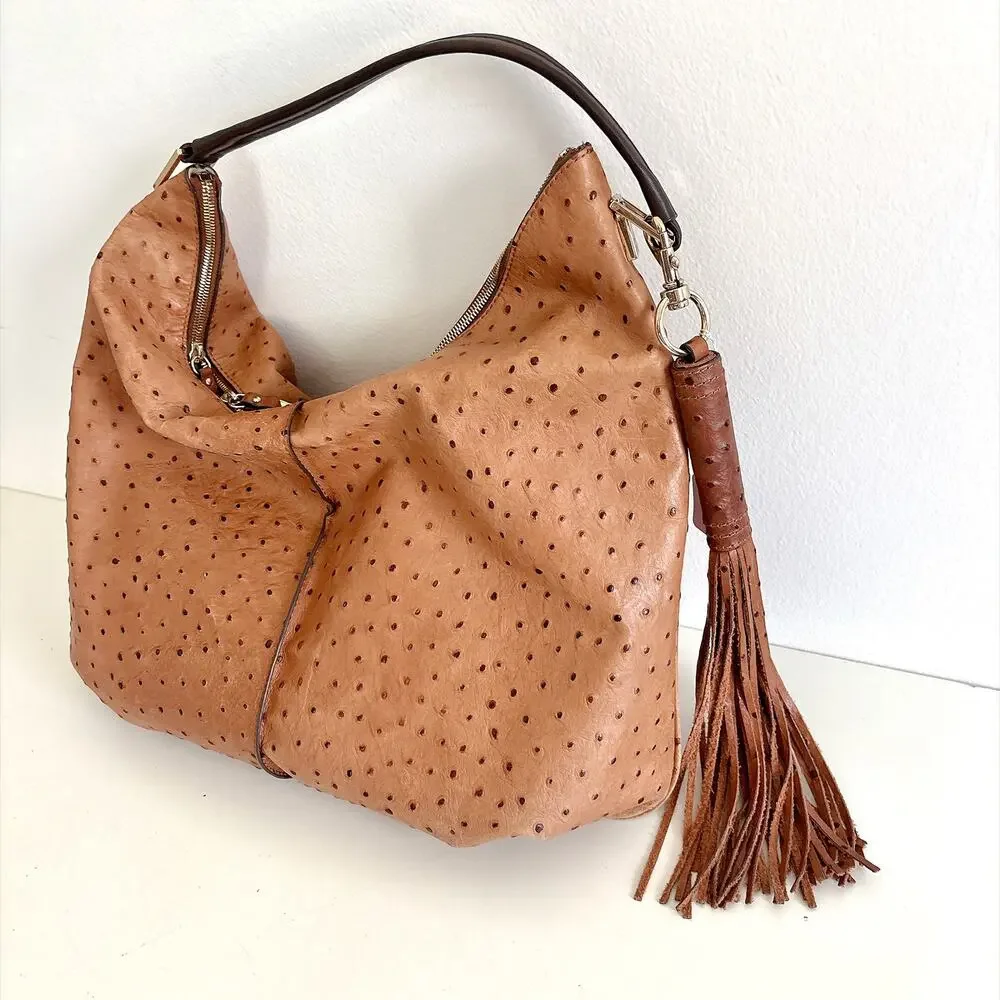 G.I.L.I - Roma 2 Ostrich-Embossed Genuine Italian Leather Large Hobo bag